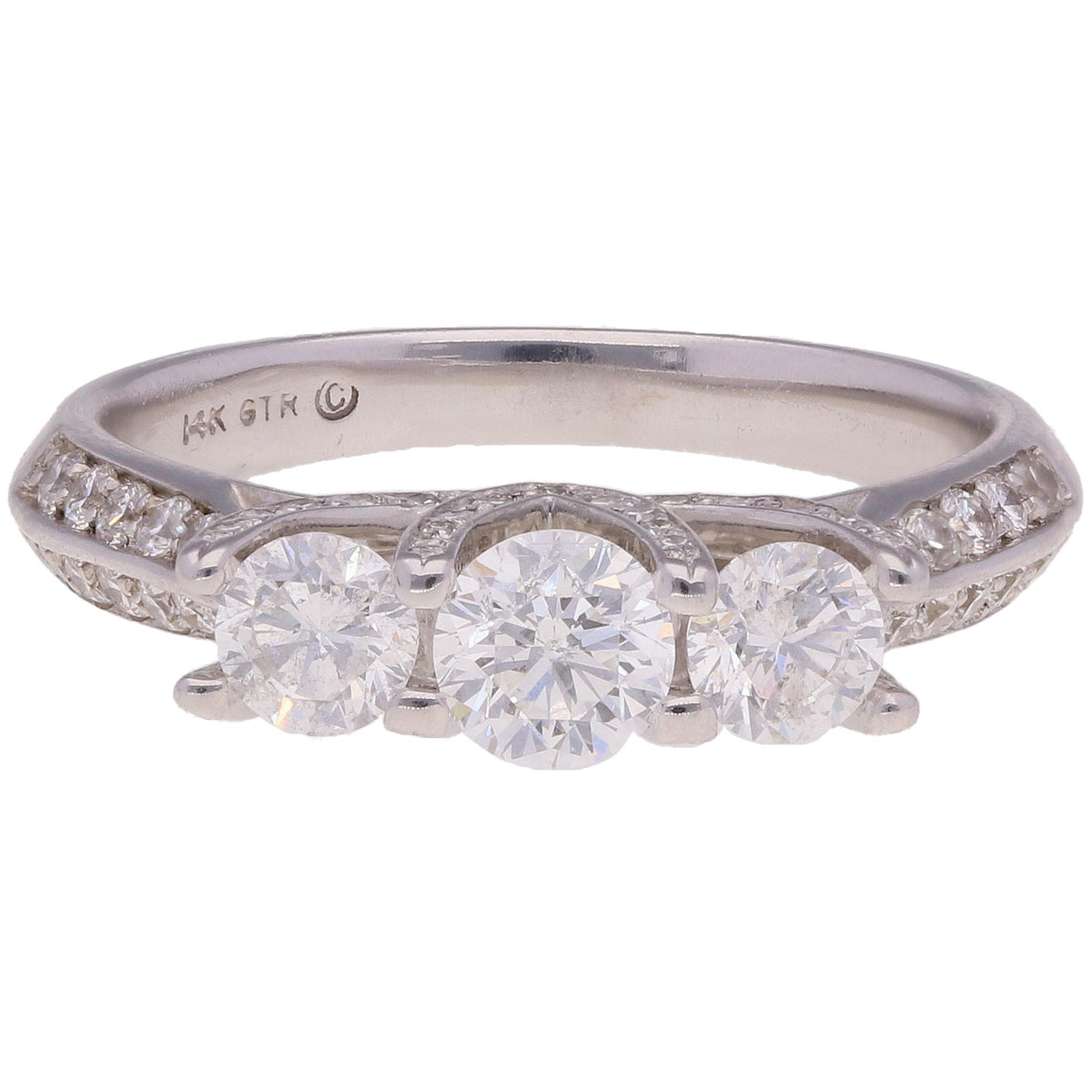 14K White 1.20ctw Three Stone Vintage Engagement Ring