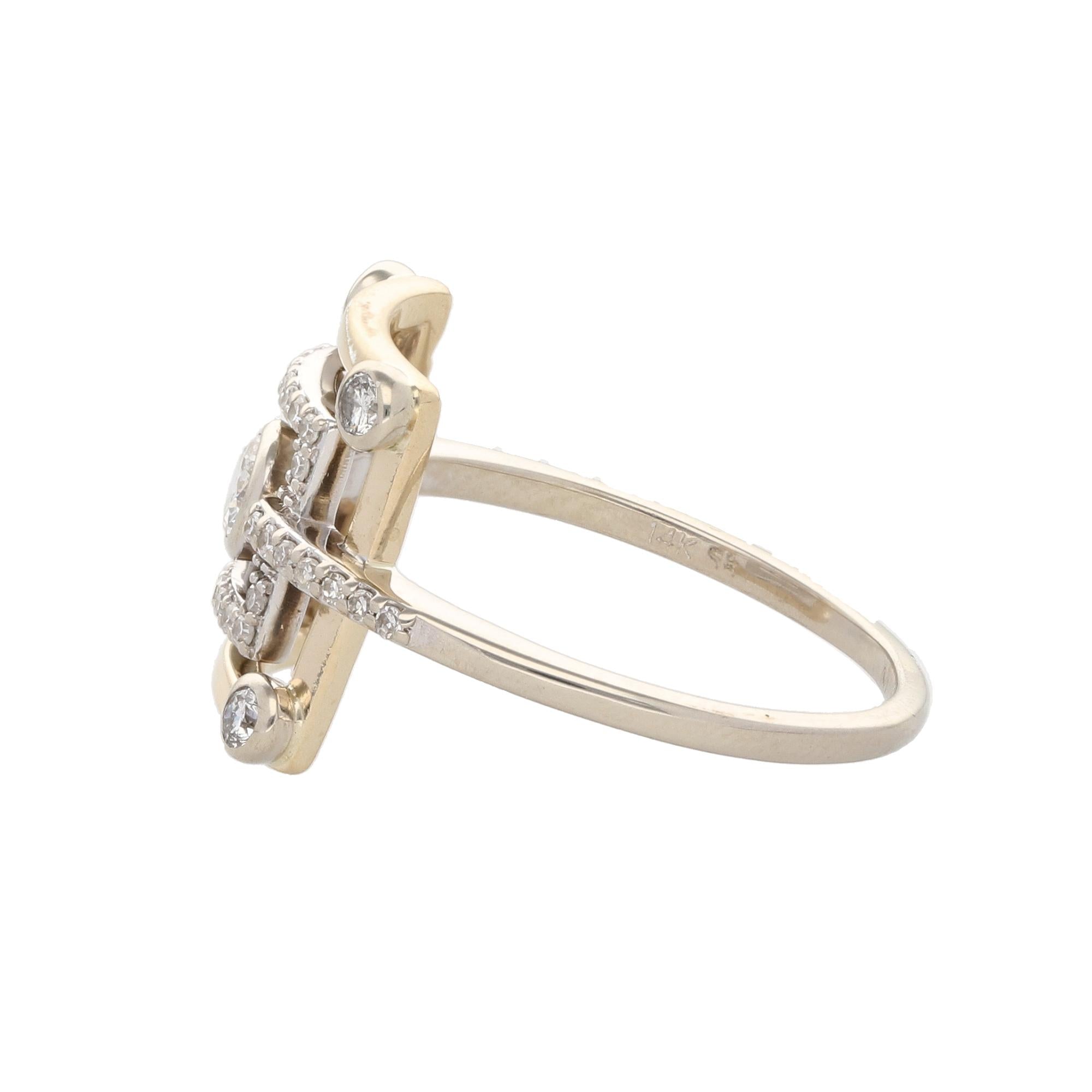 14K Gold Two Tone Geometric Square Ring