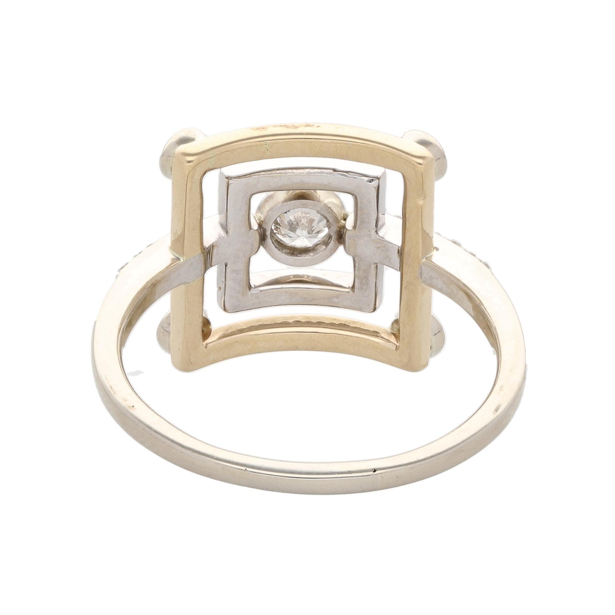 14K Gold Two Tone Geometric Square Ring