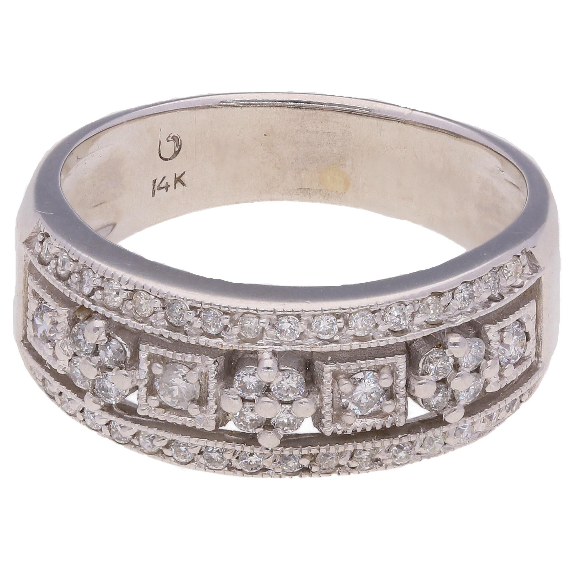 14K White Vintage Inspired Diamond Band