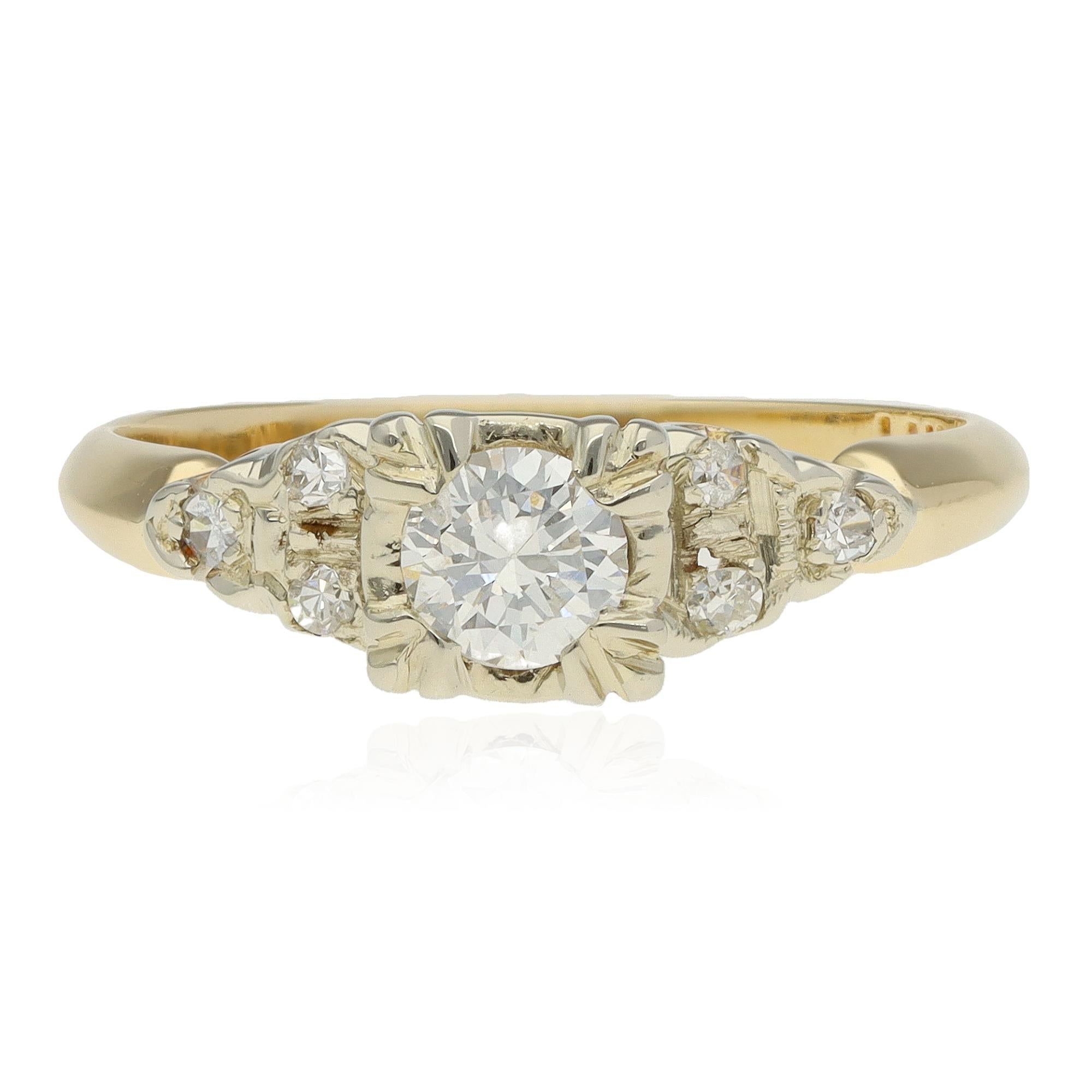 Vintage 14K Yellow Gold Diamond Engagement Ring