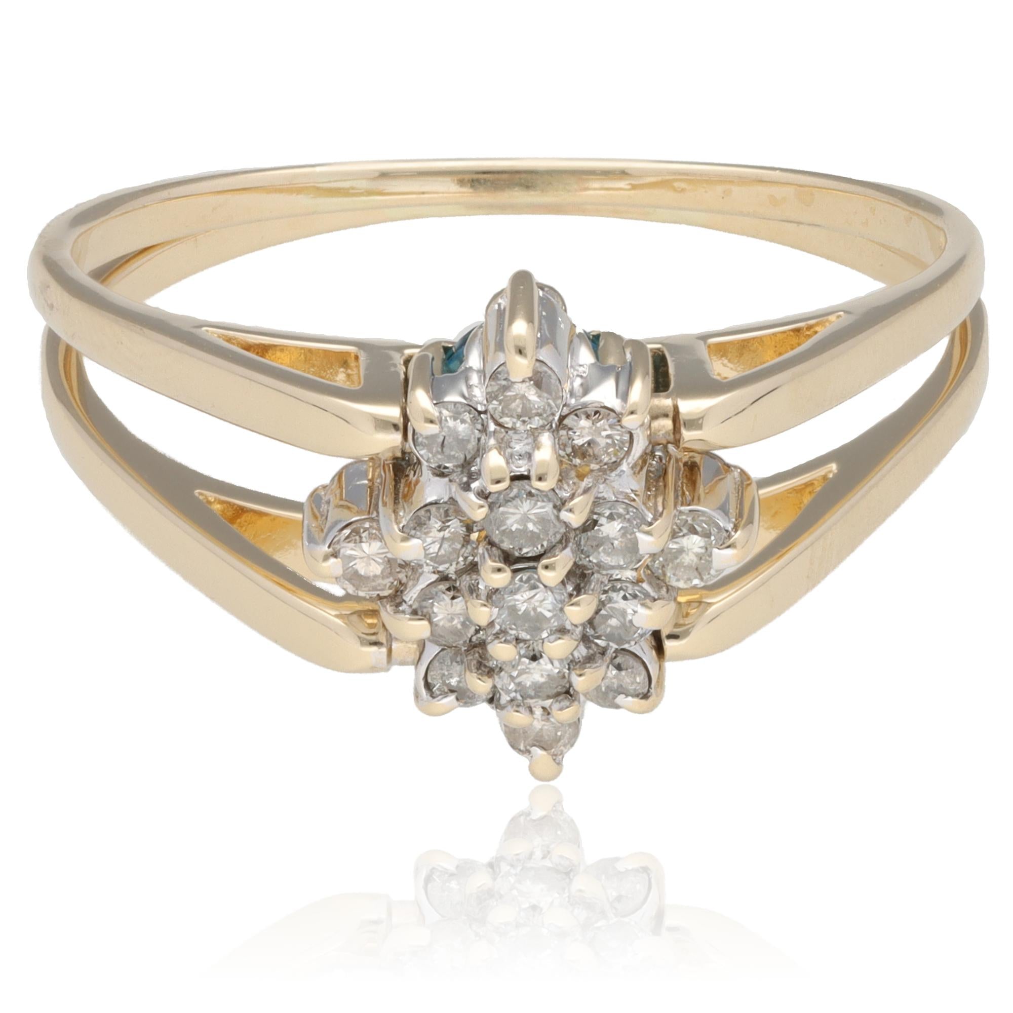 14ky top dia clust reverse ring sz9.25 4.7g