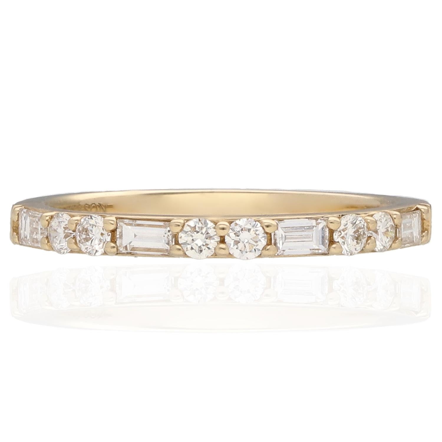 14KYellow Gold Round Baguette Diamond Band .12ctw G/H SI1 Size 6 Chic 1.9g