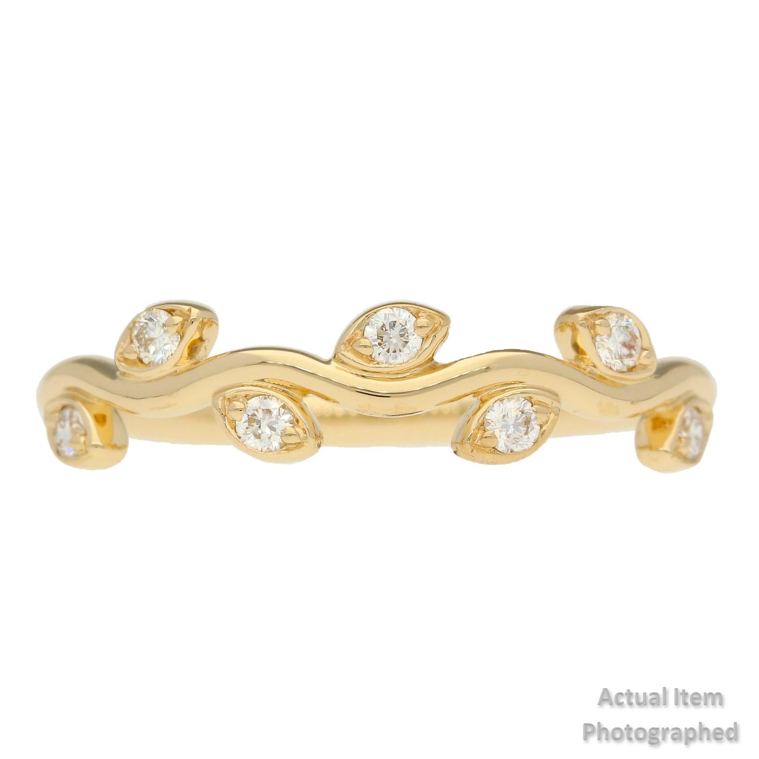 14K yg .14CT 7 Dia leaf Wedding Band