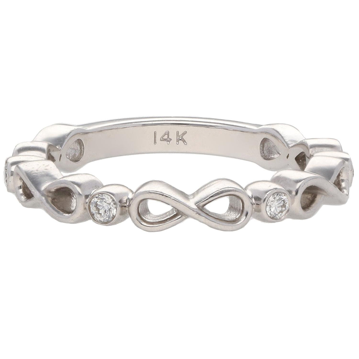 14K White Gold Infinity Diamond Band .08ctw Bezel Set Size 6 Elegant 2.9gram