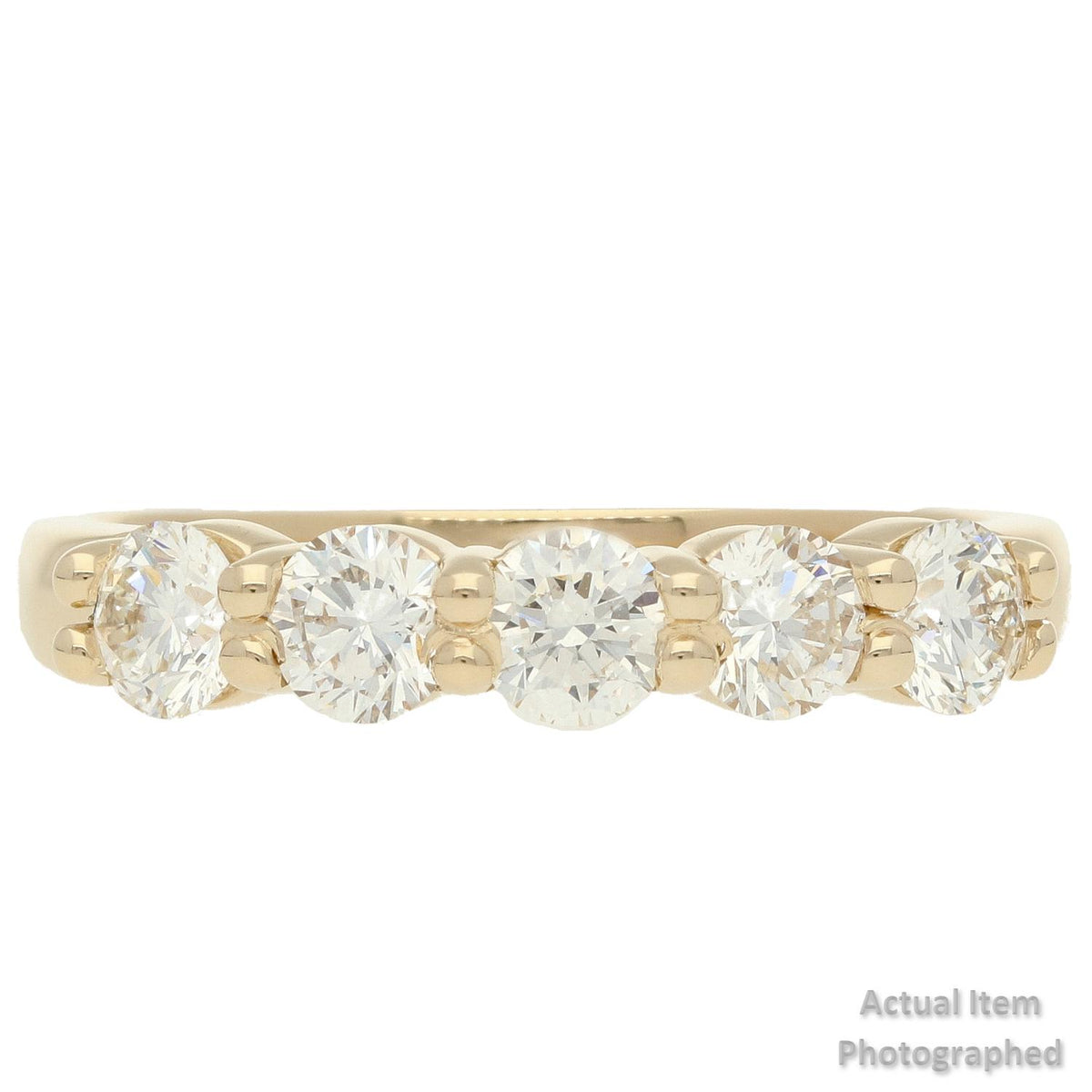 14K Yellow Gold Five Diamond Band 1.02ct H/I SI1 Size 6.5 Elegant Ring  3.6gram