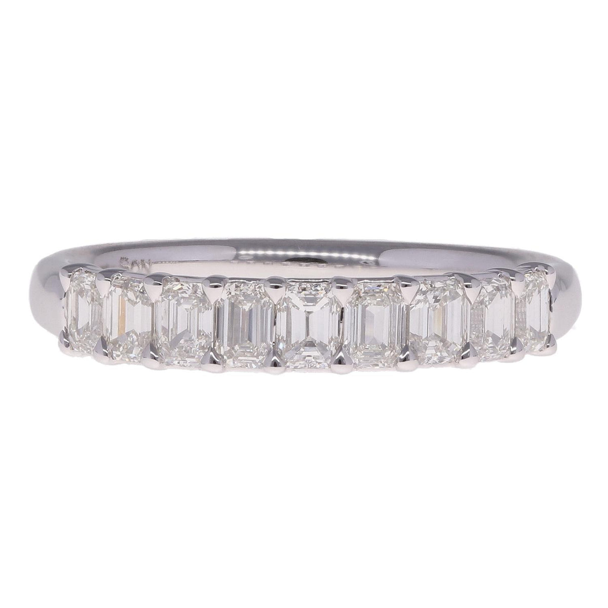 14K White Gold Emerald Diamond Band 0.90ctw G/H SI1 Size 6.5 Elegant  2.7Gram