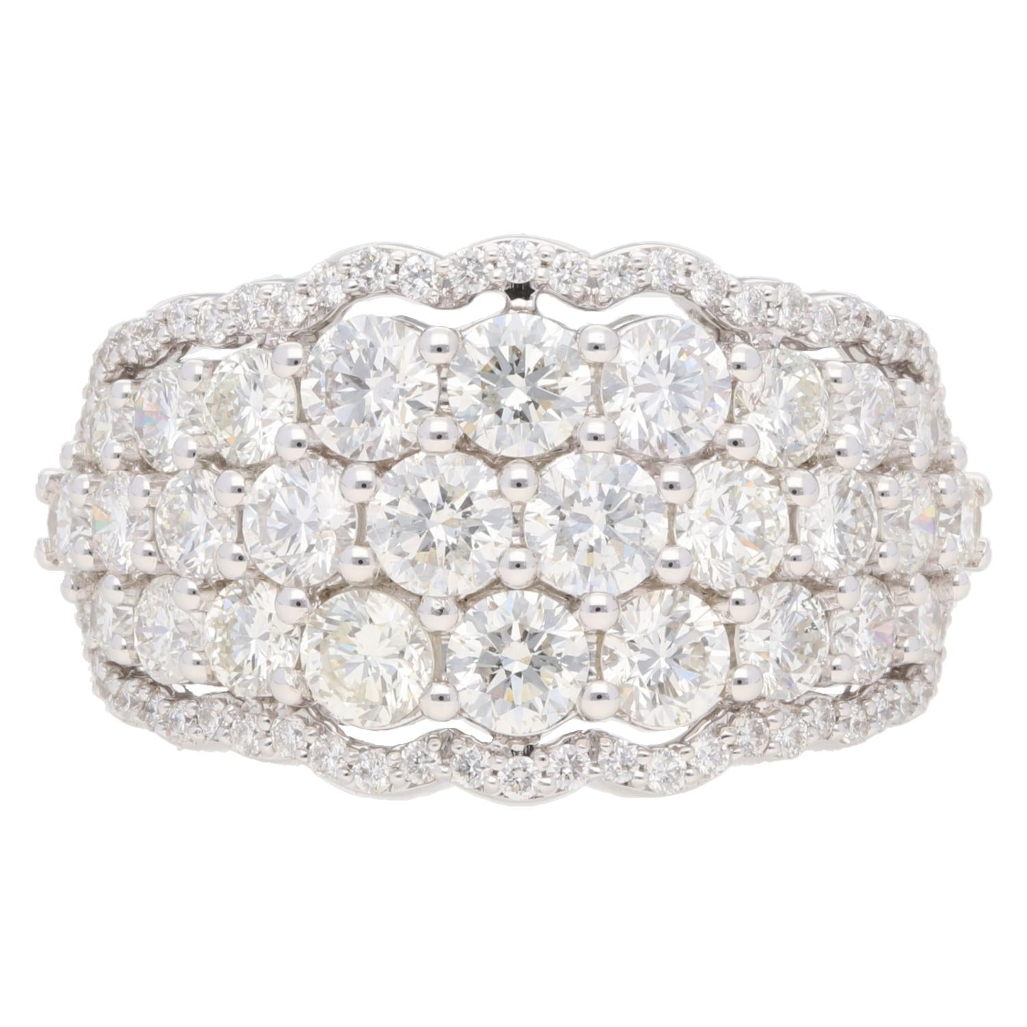 14k White Gold Three Row 2.73ct Diamond Scalloped Halo Ring
