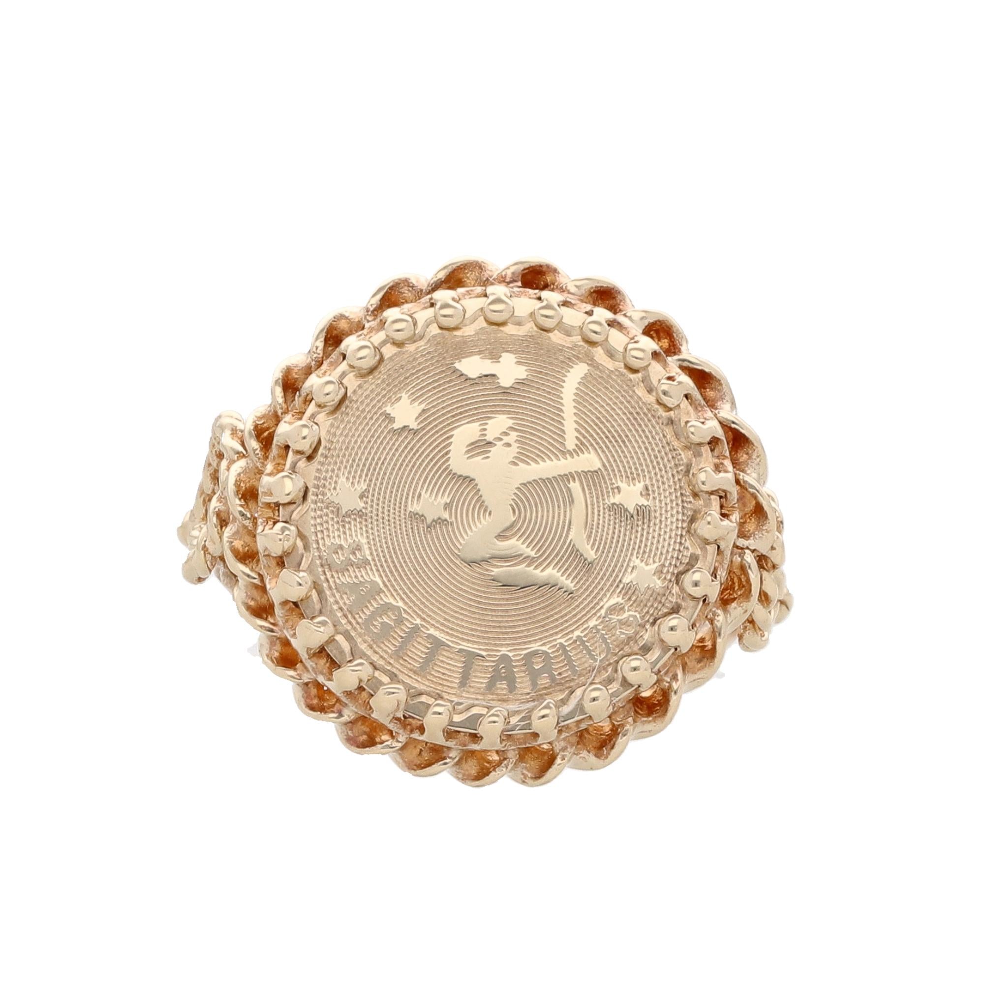 14K Yellow Gold Sagittarius Coin Ring