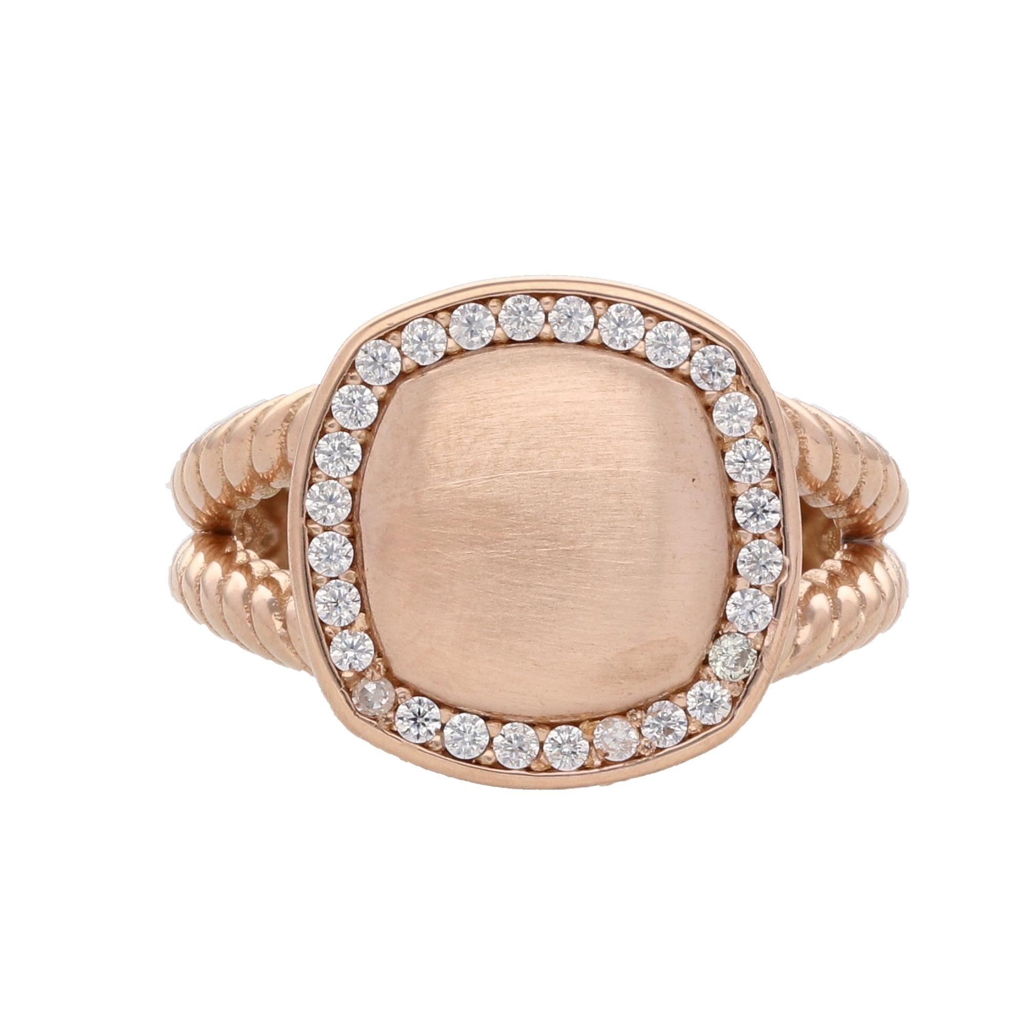 18K Rose Gold CZ Halo Signet Ring