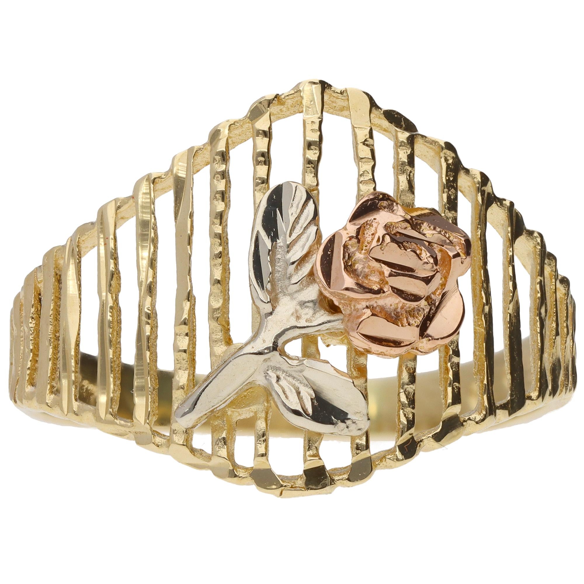 14K Tri Tone Rose Ring