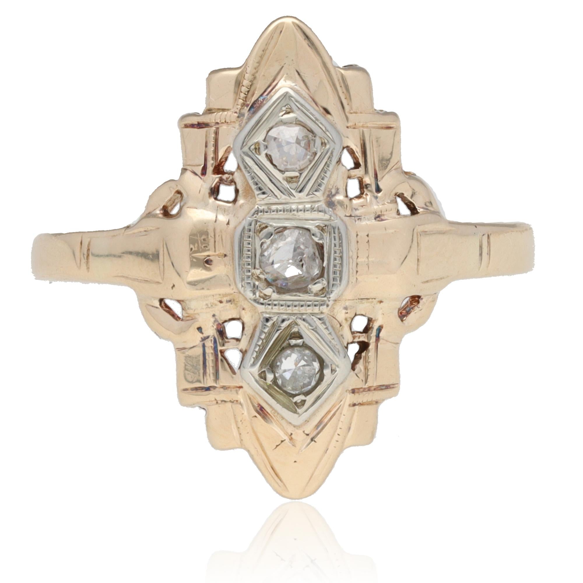 14K Yellow Gold Art Deco Diamond Ring