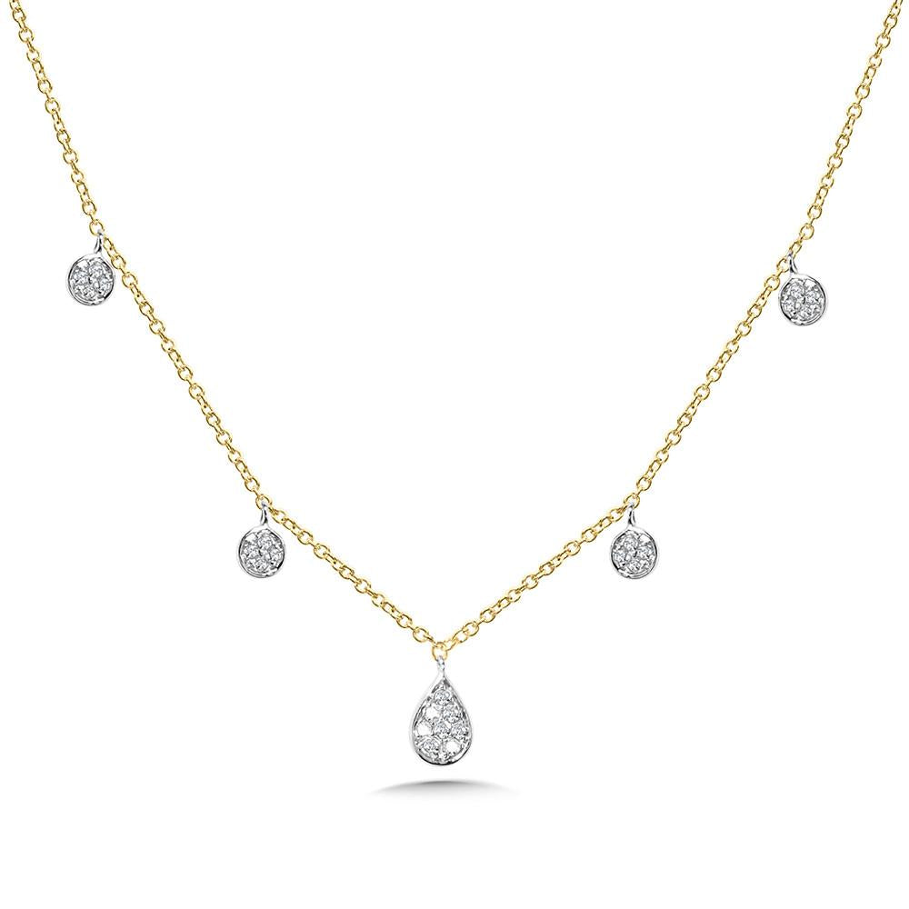 14K Two Tone Diamond Station Necklace Pear Pave SI1 Trendy Elegant