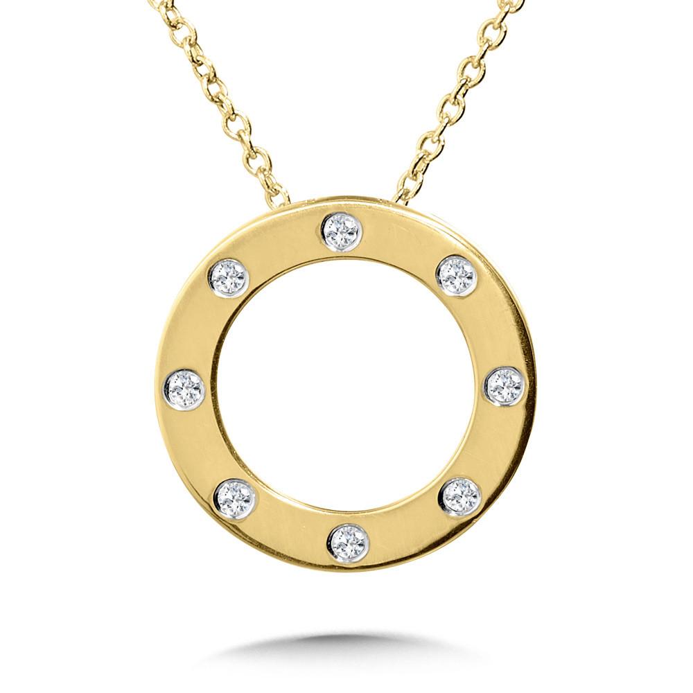14K Yellow Gold Diamond Circle Pendant 1/7ctw Flush Set Elegant Charm