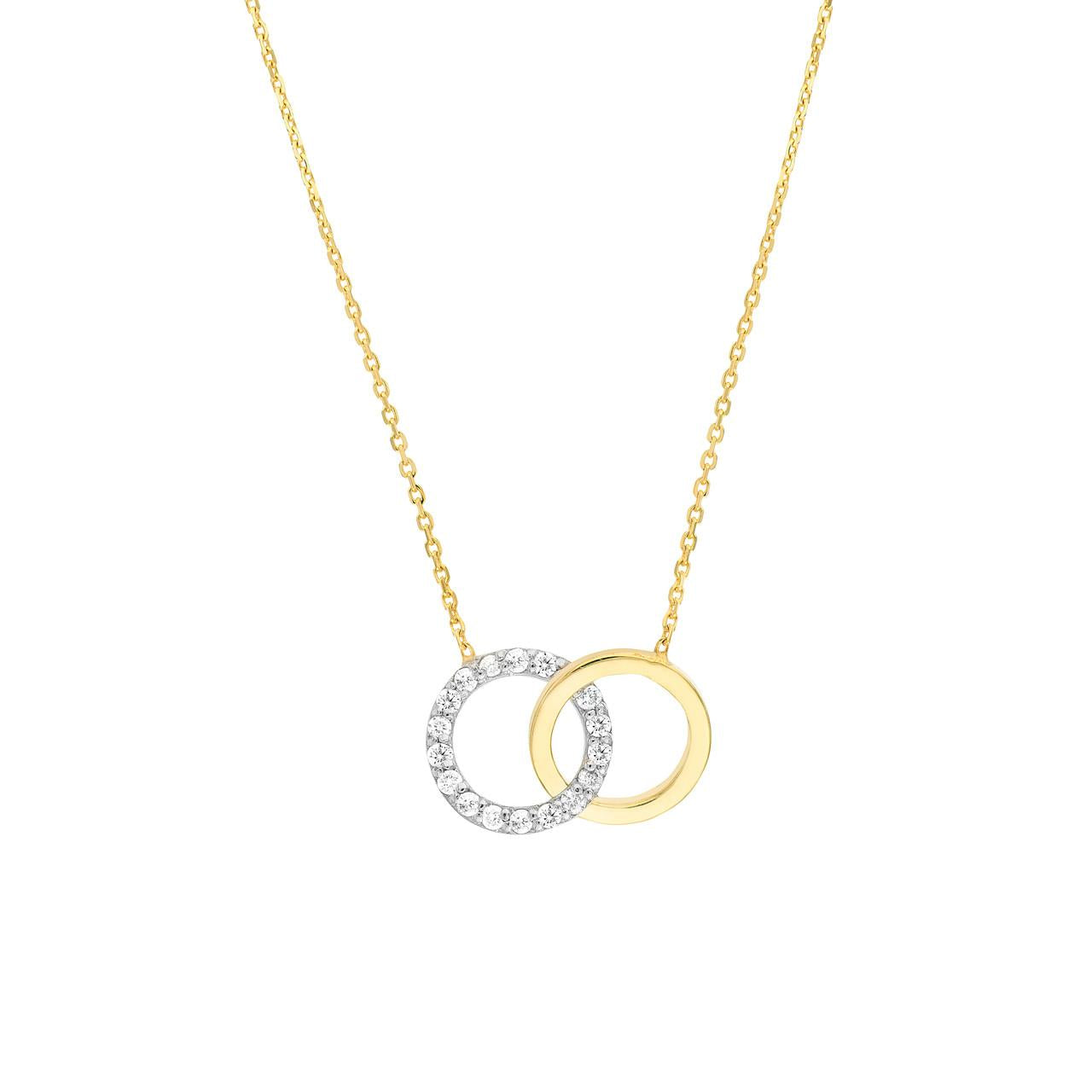 14K Two Tone Diamond Circle Necklace .18ctw 18in Elegant Layering Chic