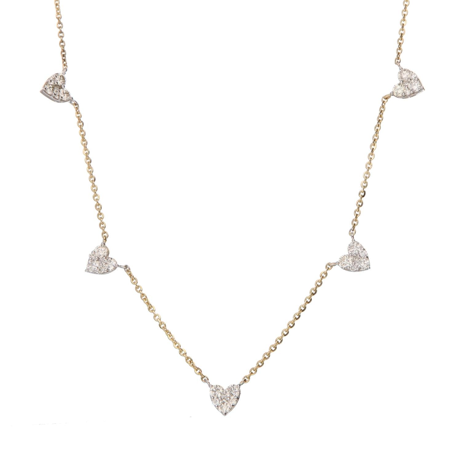 14K Two Tone Gold Diamond Pave Heart Necklace 1.16ctw 17in Romantic