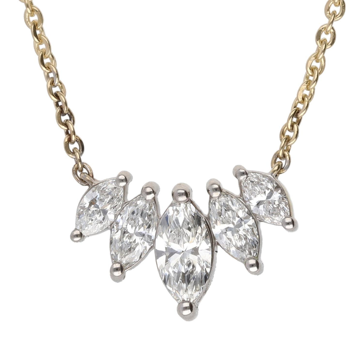 14K Yellow Gold Marquise Diamond Necklace .77ctw 18in 2.4g Elegant