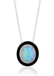 14K White Gold Opal Onyx Diamond Halo Necklace 2.03ct .25ctw 18in Chic