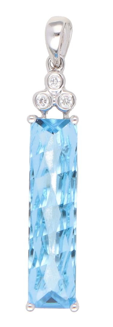 14K White Gold Blue Topaz Diamond Pendant 3.39ct .03ctw Elegant Charm
