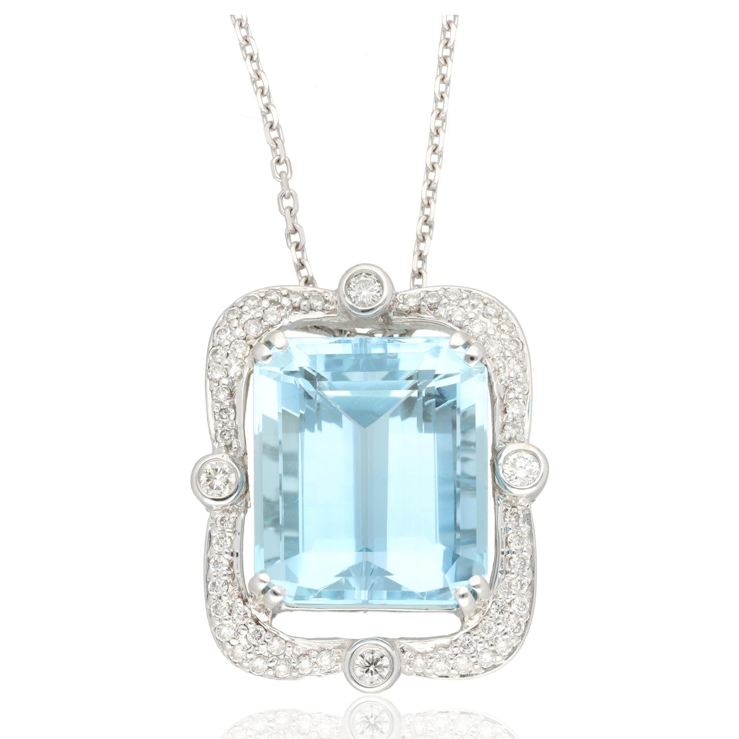 18K White Gold Aquamarine Diamond Halo Pendant 16.42ct 1ctw Elegant  2cm-1,5cm