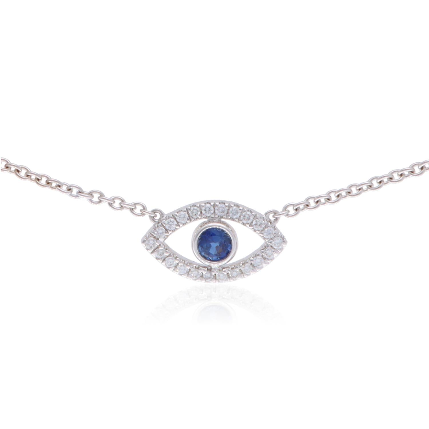14K White Gold Sapphire and Diamond Evil Eye Neckl