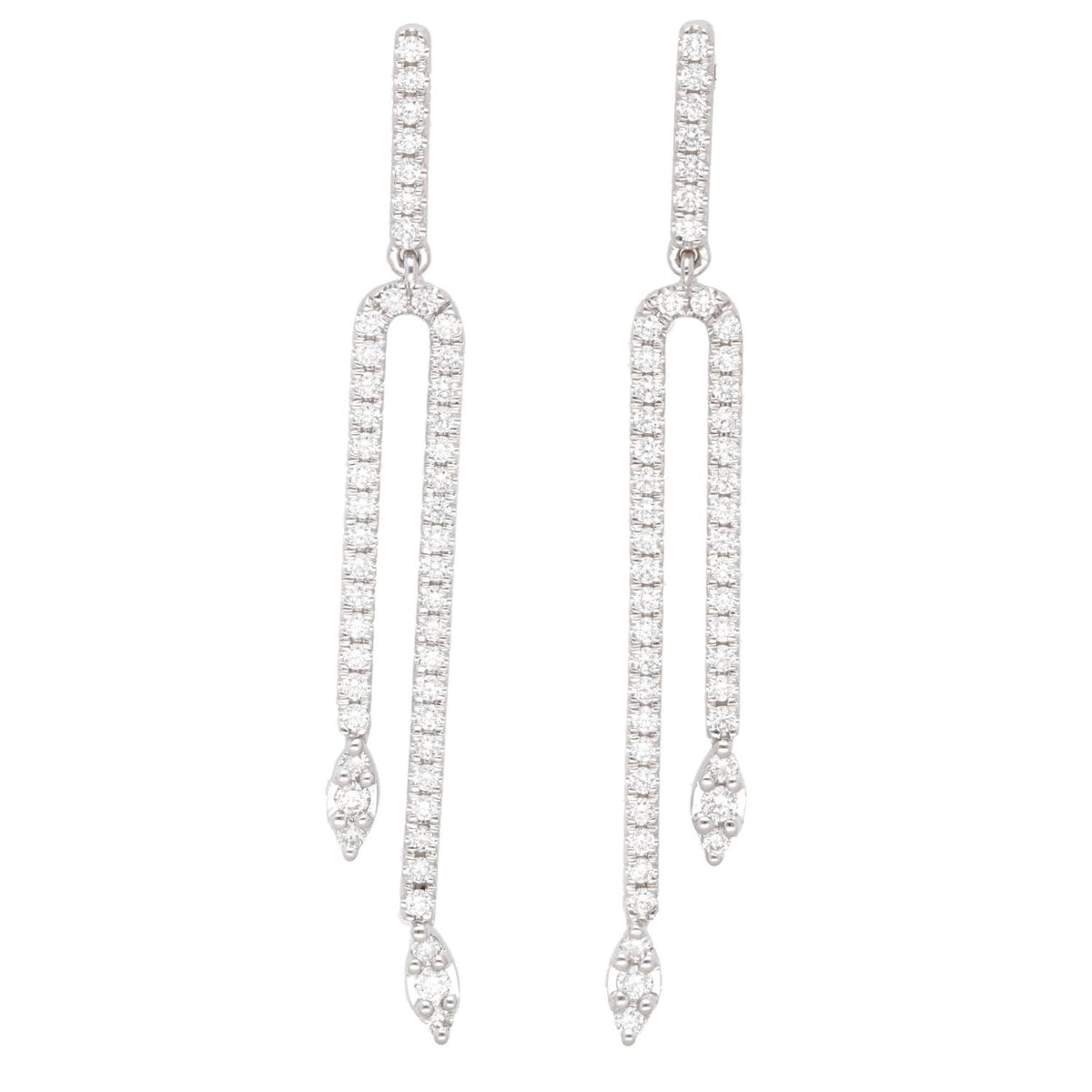 14K White Gold Diamond Drop Earrings .70ctw Modern Elegant Dangle