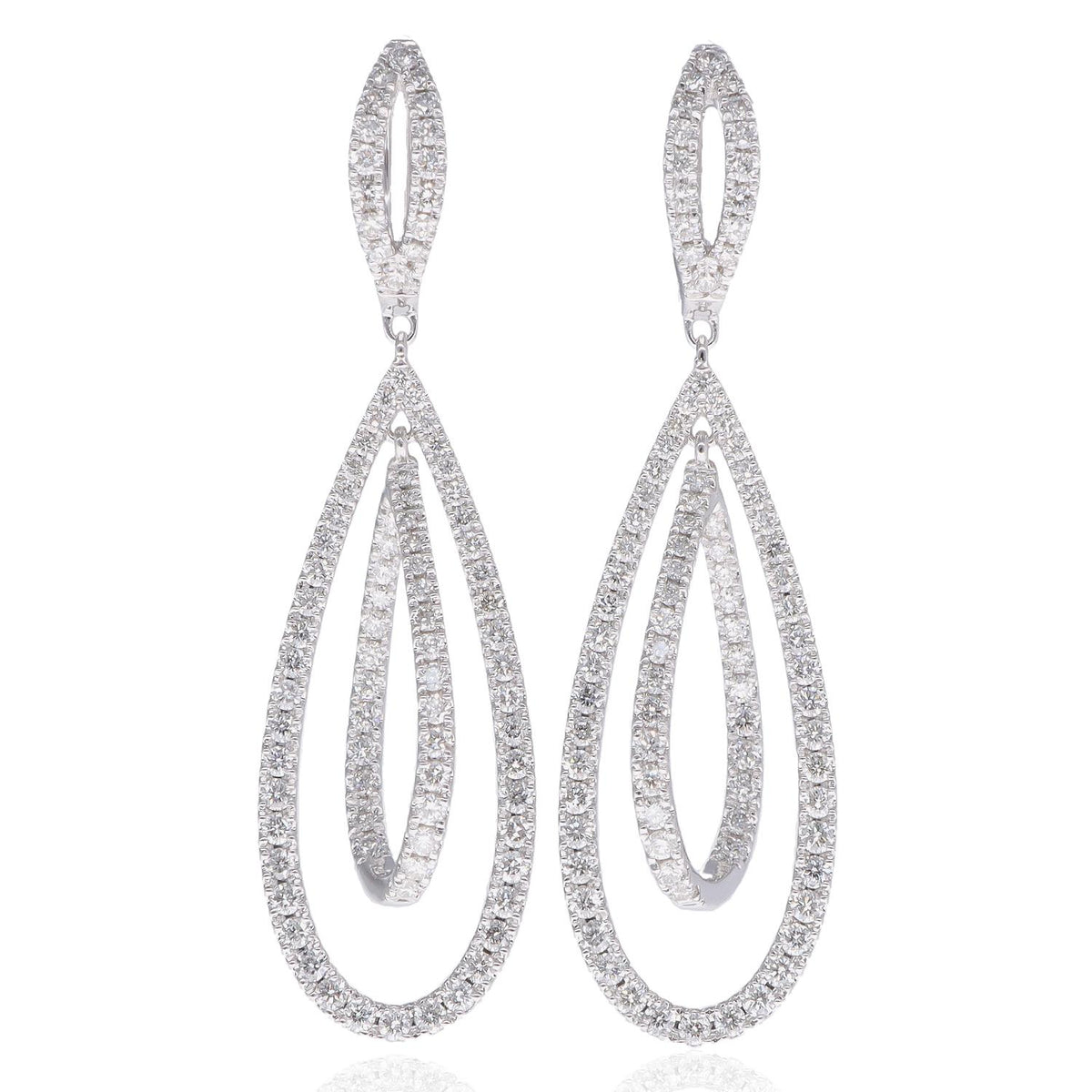 14K White Gold 2.00 CTW Diamond Open Teardrop Statement Earrings