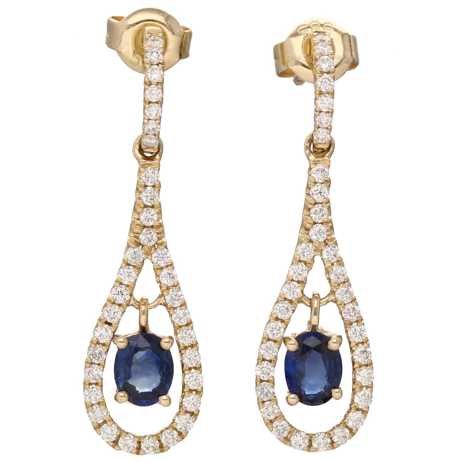 14 Yellow Oval Sapphires &amp; .44tw Diamond Drop Earrings