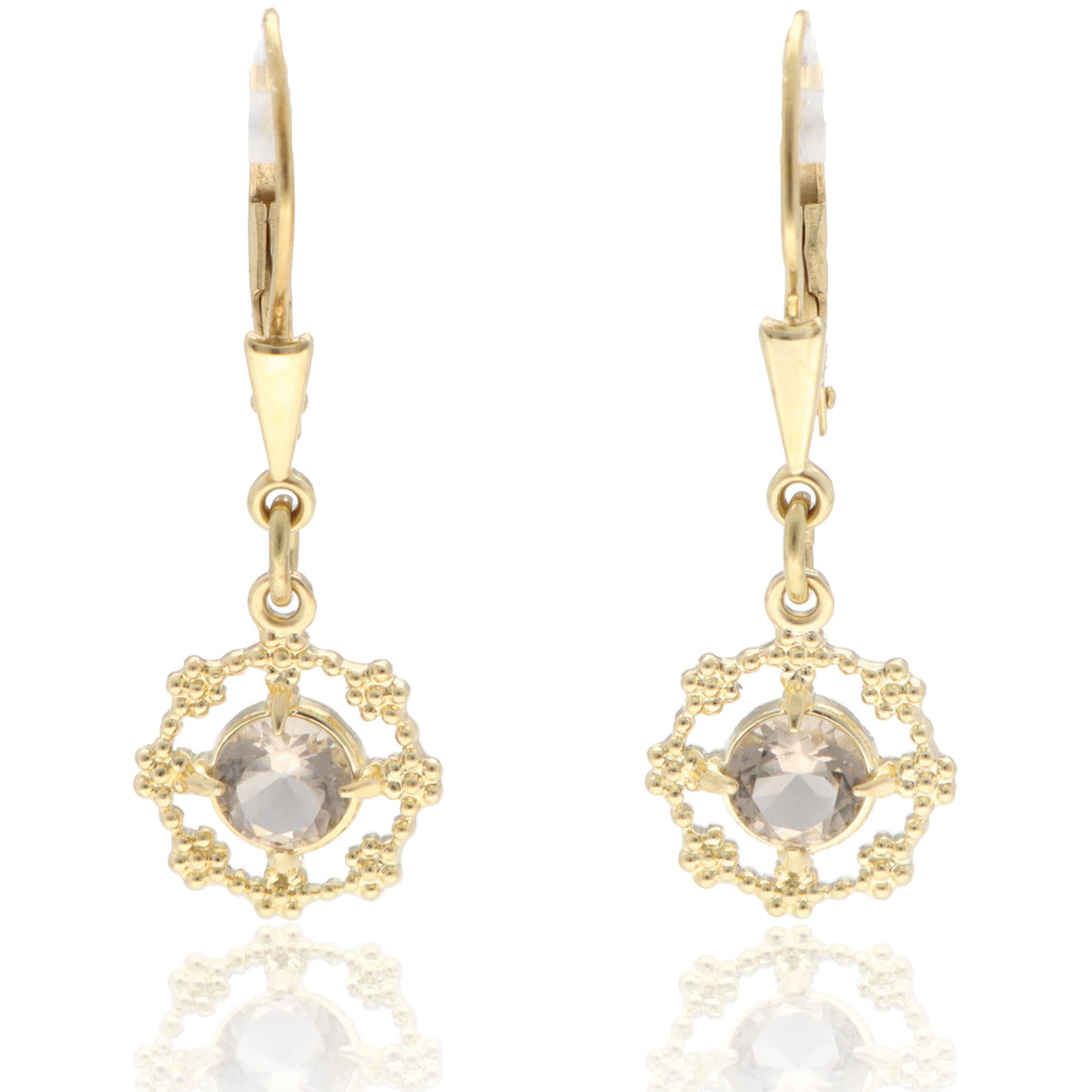 14K Yellow Gold Smoky Quartz Vintage-Inspired Drop Earrings