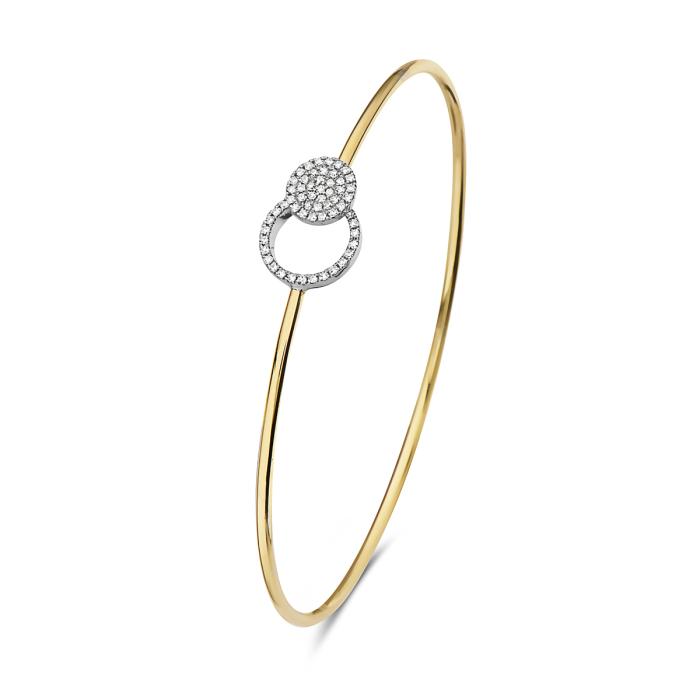 14K Two Tone Gold Diamond Circle Bangle .20ctw 5.75in 4.5g Elegant
