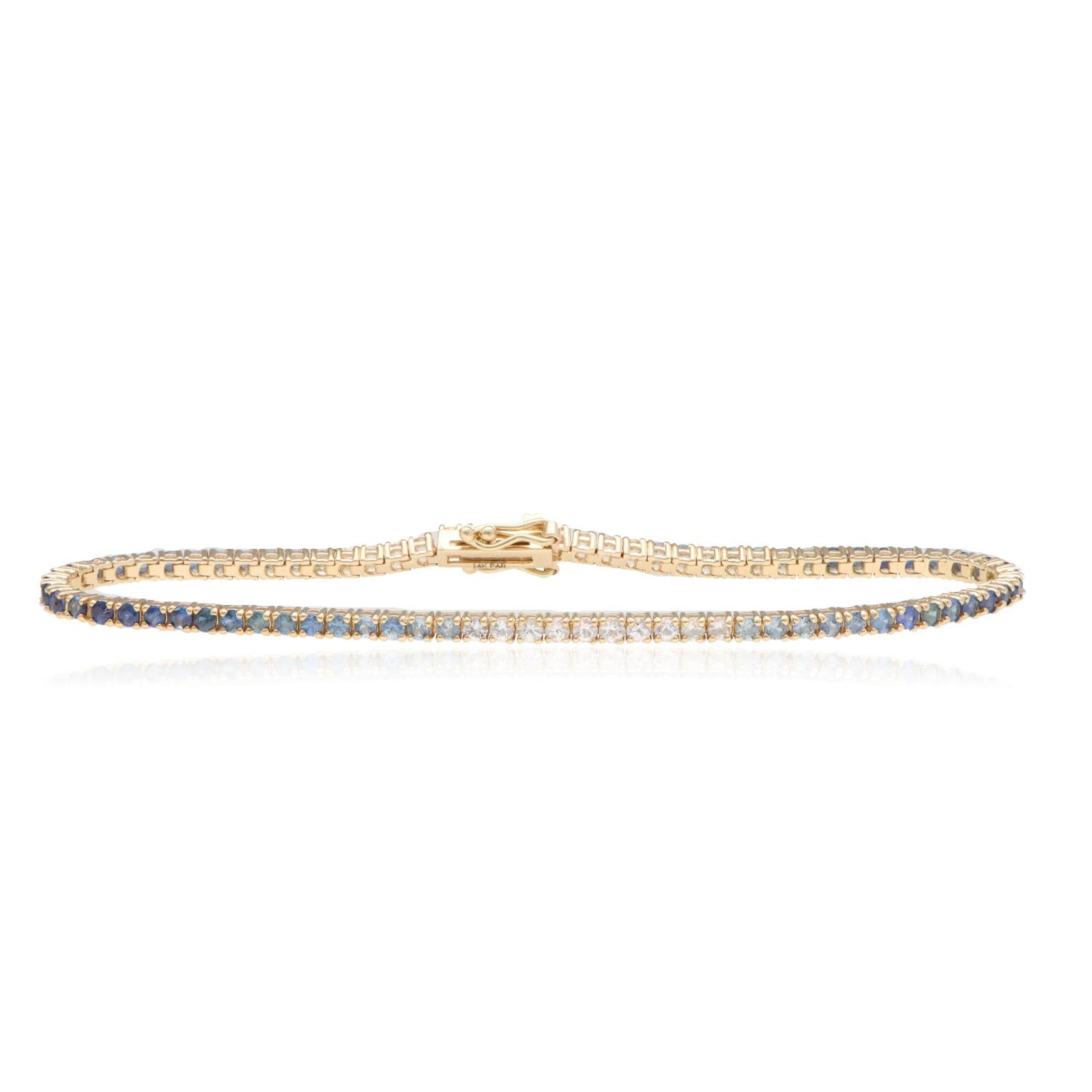 14K Yellow Gold Sapphire Gradient Bracelet 4.25ct 7in Elegant Ombre 7gram