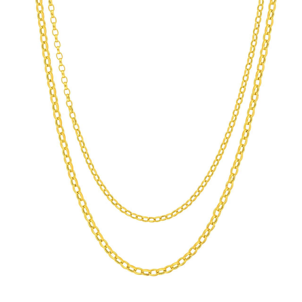 14K Yellow Gold Double Layer Light Oval Rolo Necklace – 18"