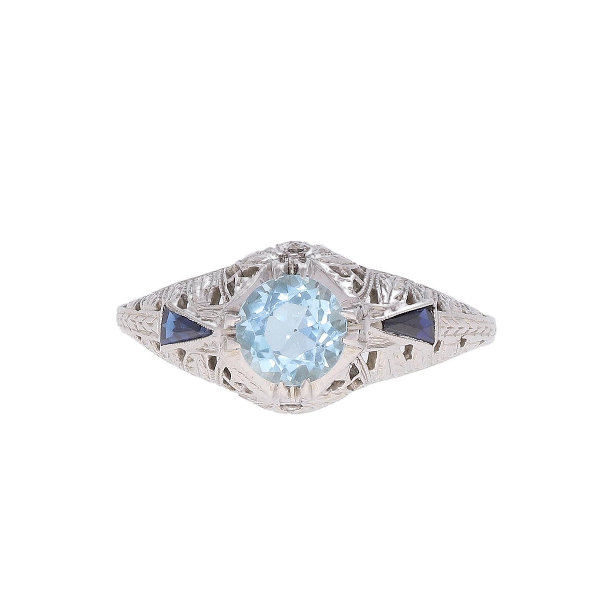 18k Aqua &amp; Sapphire Fashion Ring Size 7, 3.5g