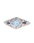 18k Aqua & Sapphire Fashion Ring Size 7, 3.5g