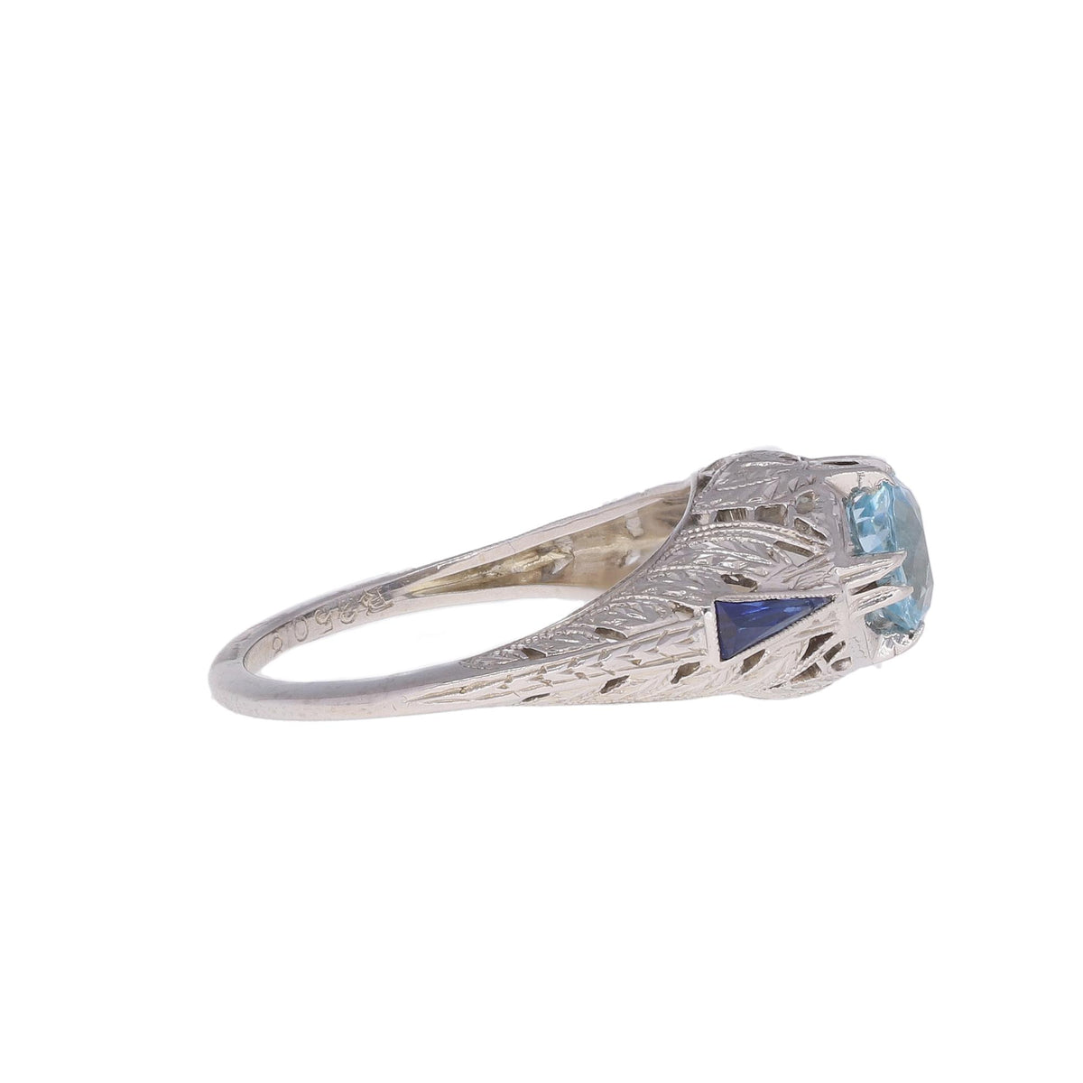 18k Aqua &amp; Sapphire Fashion Ring Size 7, 3.5g