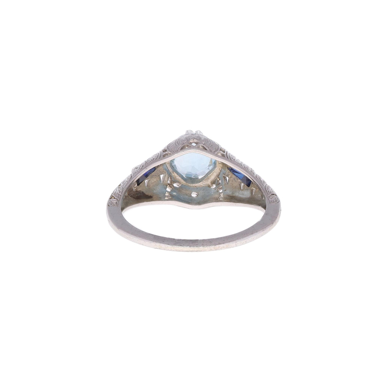 18k Aqua &amp; Sapphire Fashion Ring Size 7, 3.5g
