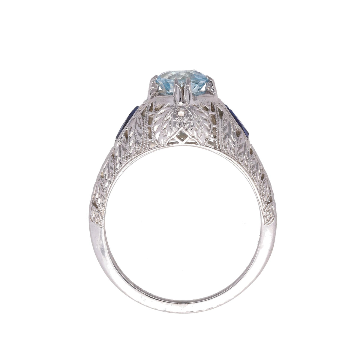 18k Aqua &amp; Sapphire Fashion Ring Size 7, 3.5g