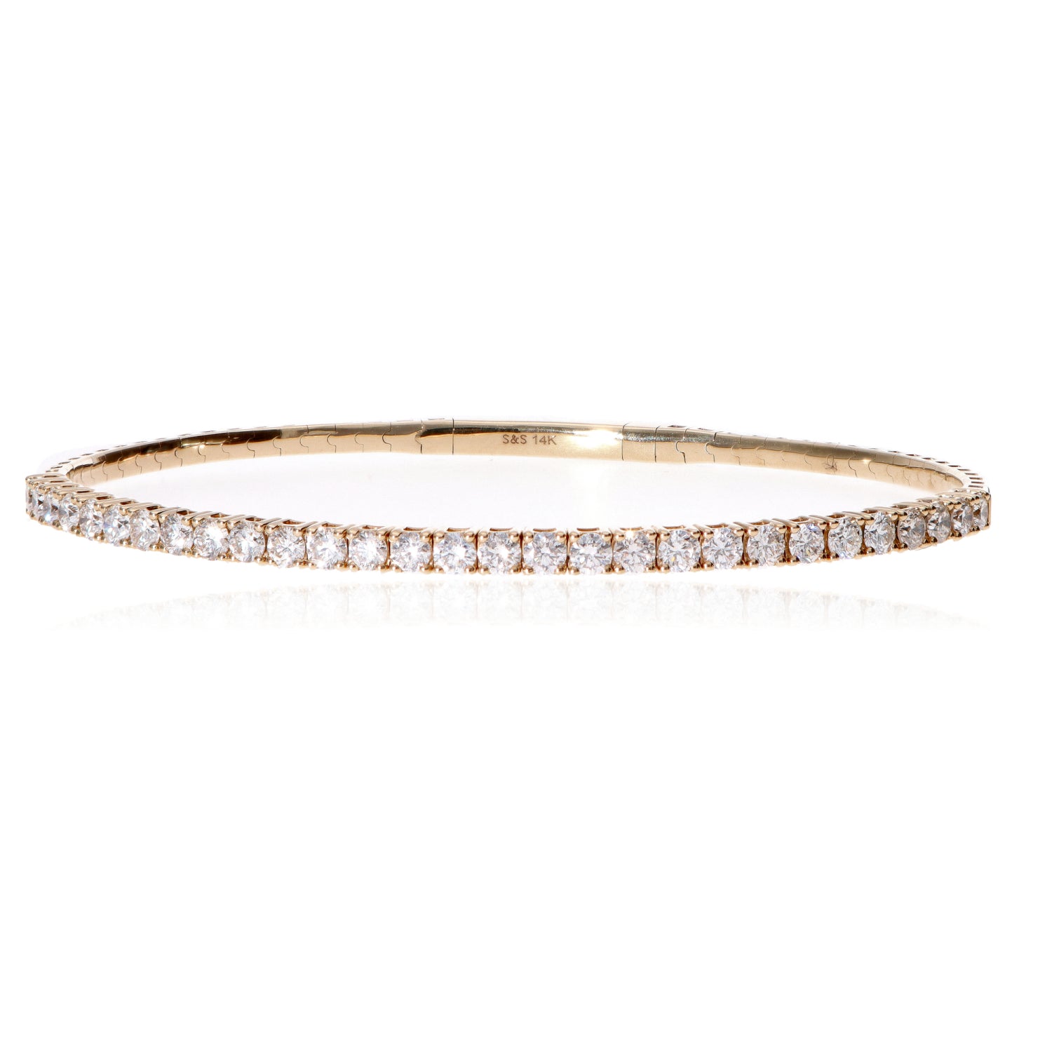 14K Yellow Gold Flex Bangle 2.00ct Round Diamonds G/H SI2 6.75 Bracelet 8.1g