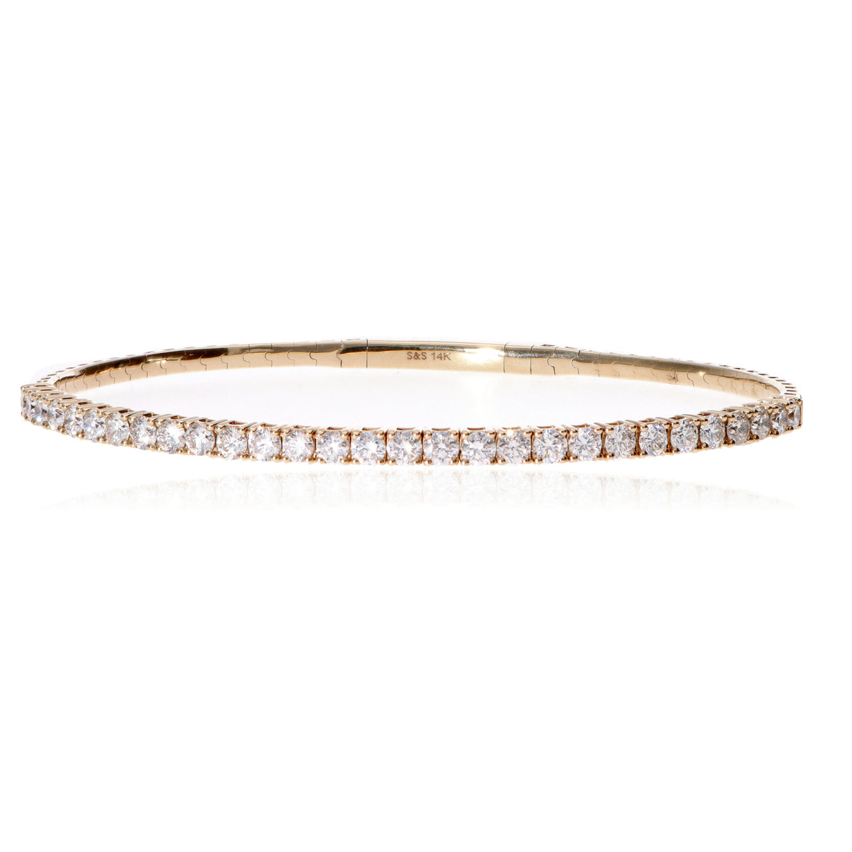 14K Yellow Gold Flex Bangle 2.00ct Round Diamonds G/H SI2 6.75 Bracelet 8.1g
