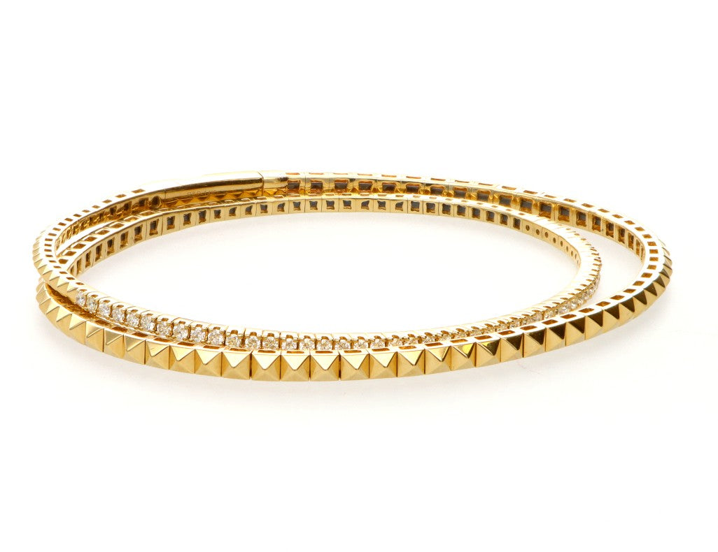 14 Karat Yellow Double Wrap Spike Flex Bangle Brac
