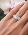 Three Stone Halo Diamond Ring
