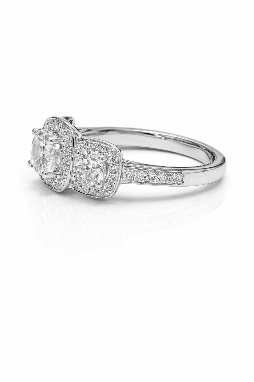 Three Stone Halo Diamond Ring
