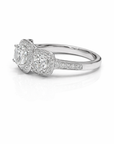 Three Stone Halo Diamond Ring