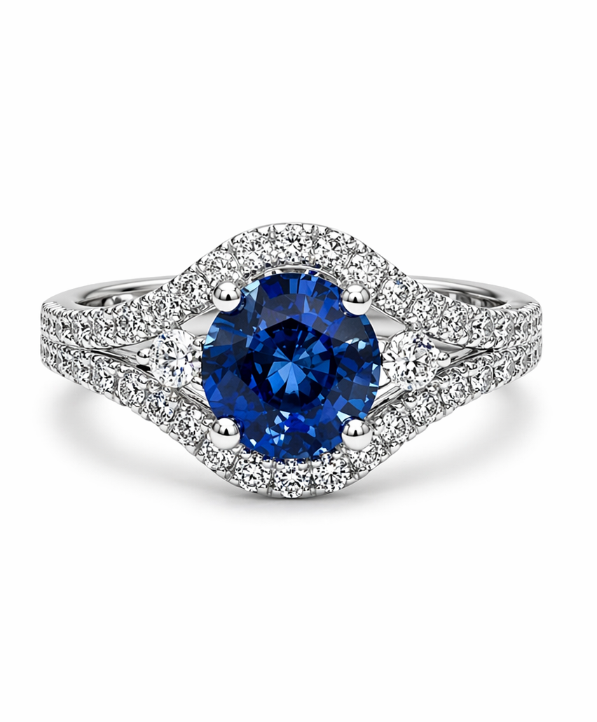 Vintage Inspired Sapphire Halo Ring