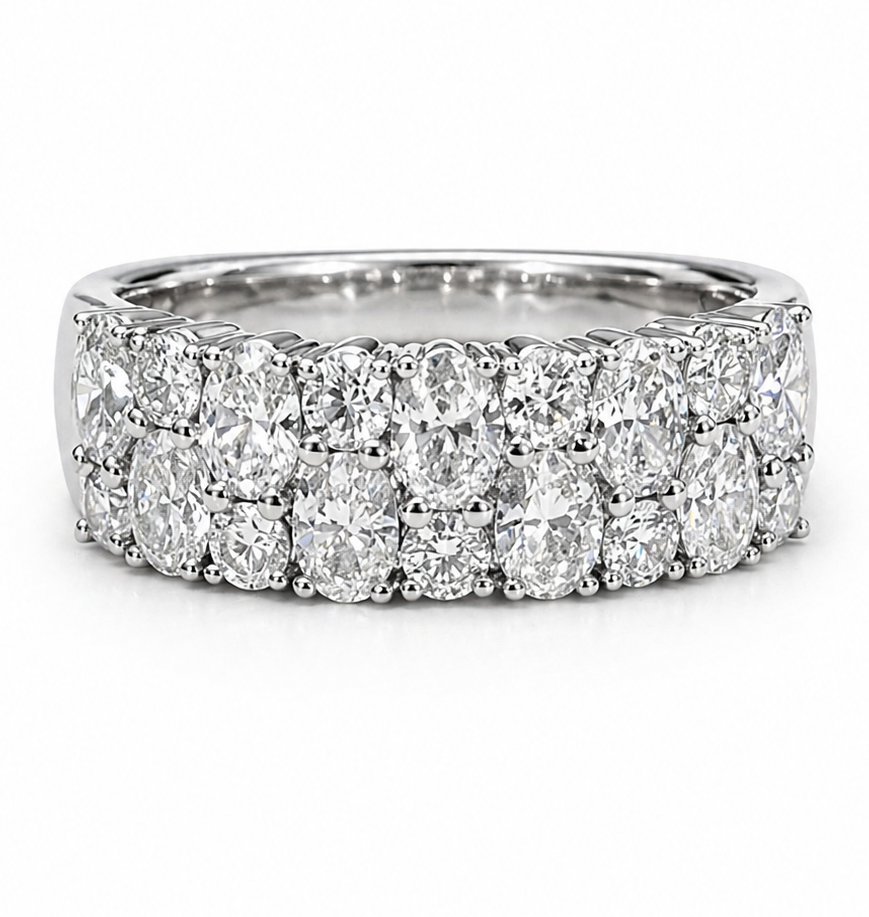 Round and Oval Diamond Band 14K White Gold