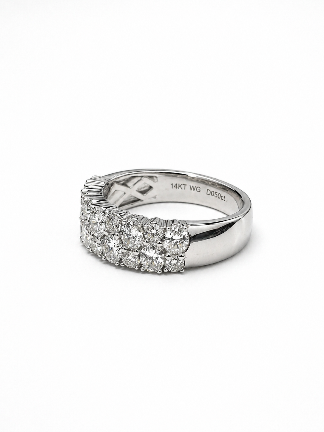 Round and Oval Diamond Band 14K White Gold