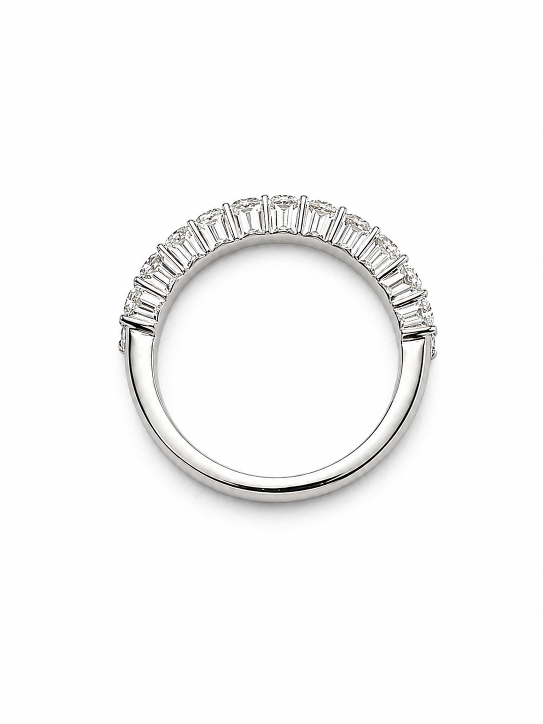 Round and Oval Diamond Band 14K White Gold