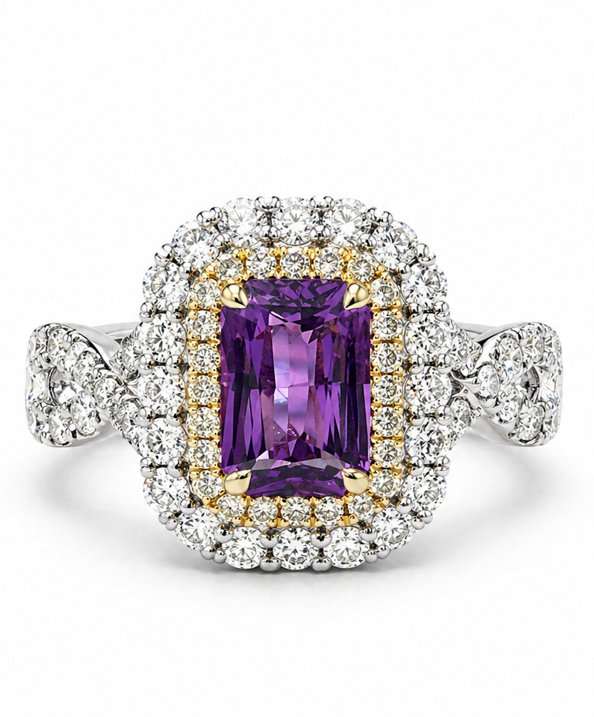 Purple Sapphire Diamond Halo Ring
