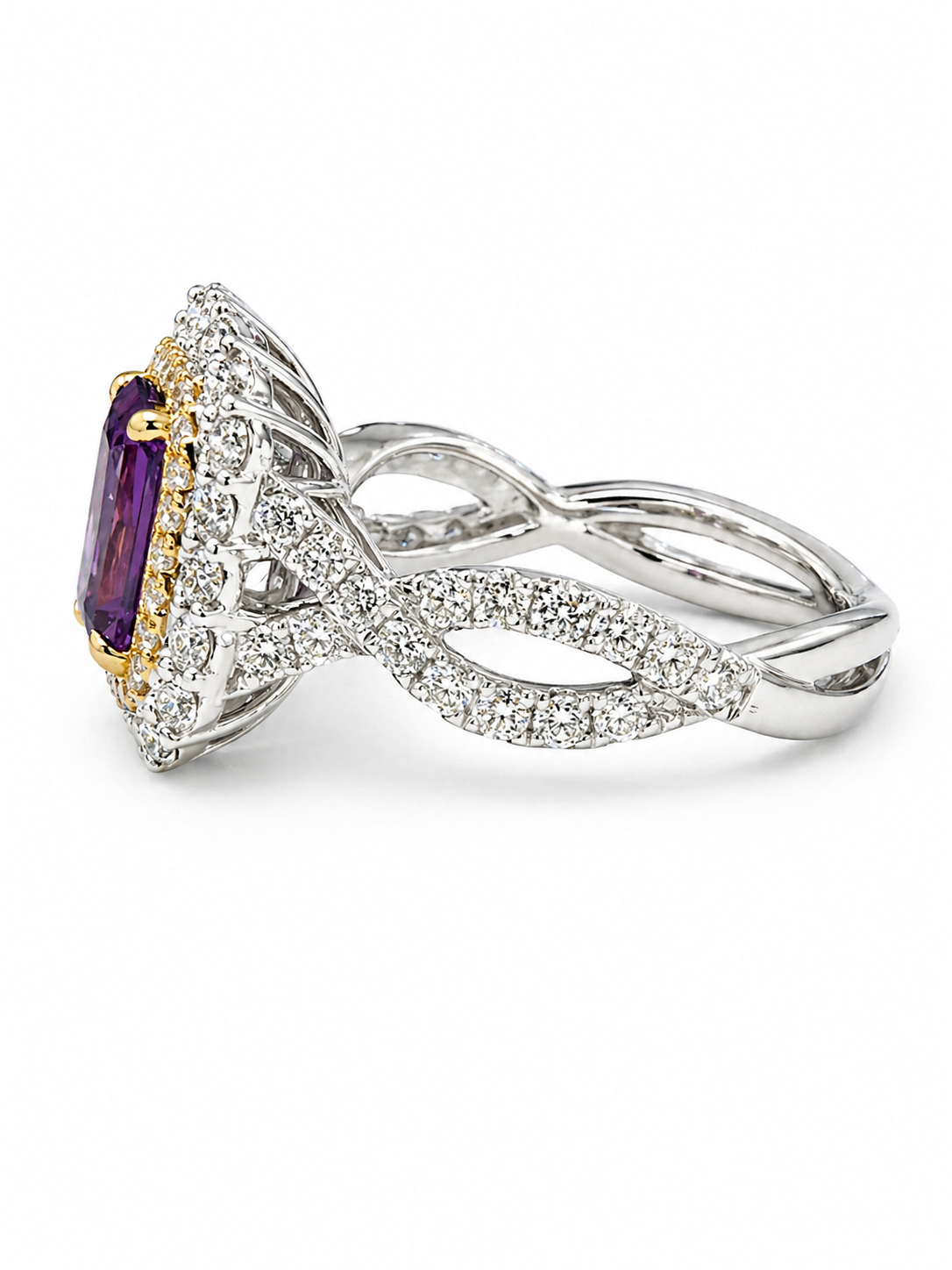 Purple Sapphire Diamond Halo Ring