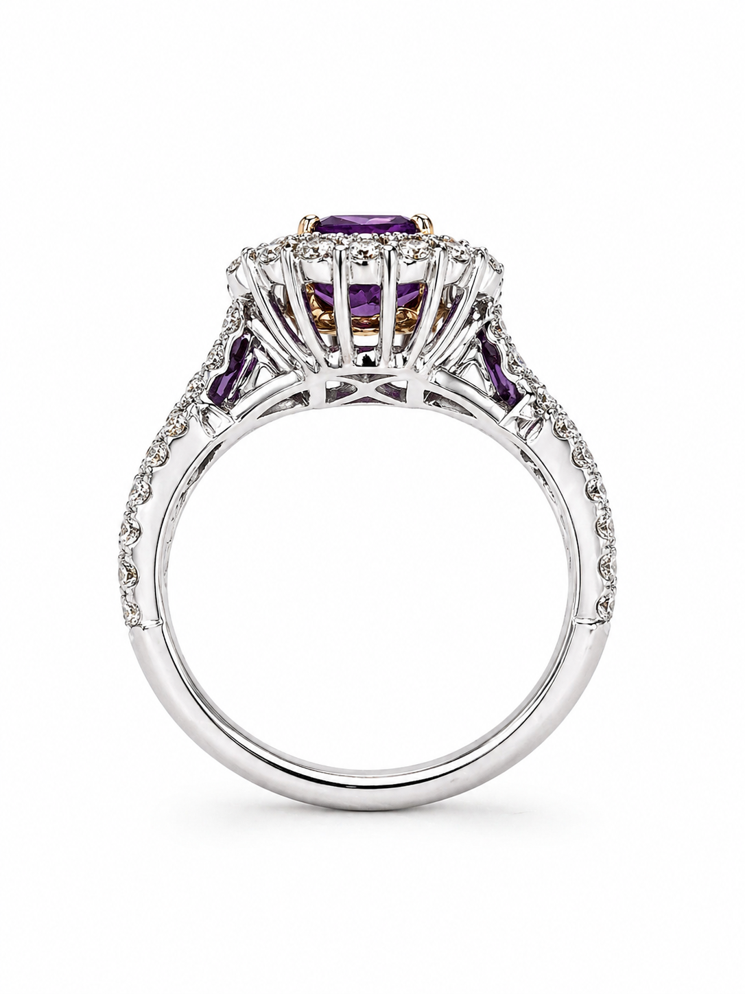 Purple Sapphire Diamond Halo Ring